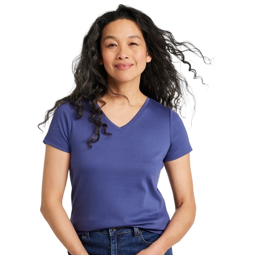 NWOT - LL Bean-Pima Cotton Shaped V-Neck, Short-Sleeve, Regular - Size L-Regular